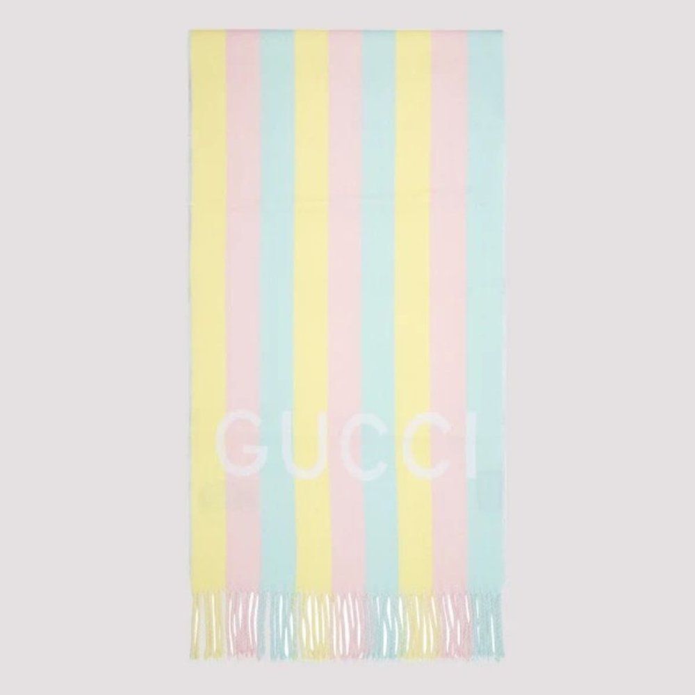 GUCCI Magmadera Pastel Rainbow Stripe Logo Scarf